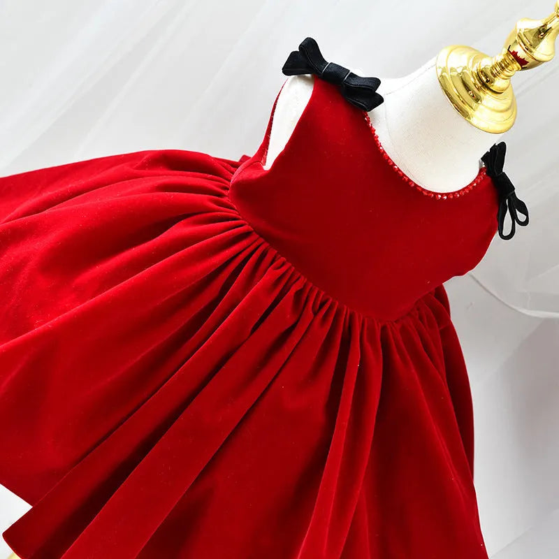 Wine red girls princess tutu dress linen fabric full skirt for height 80-160cm