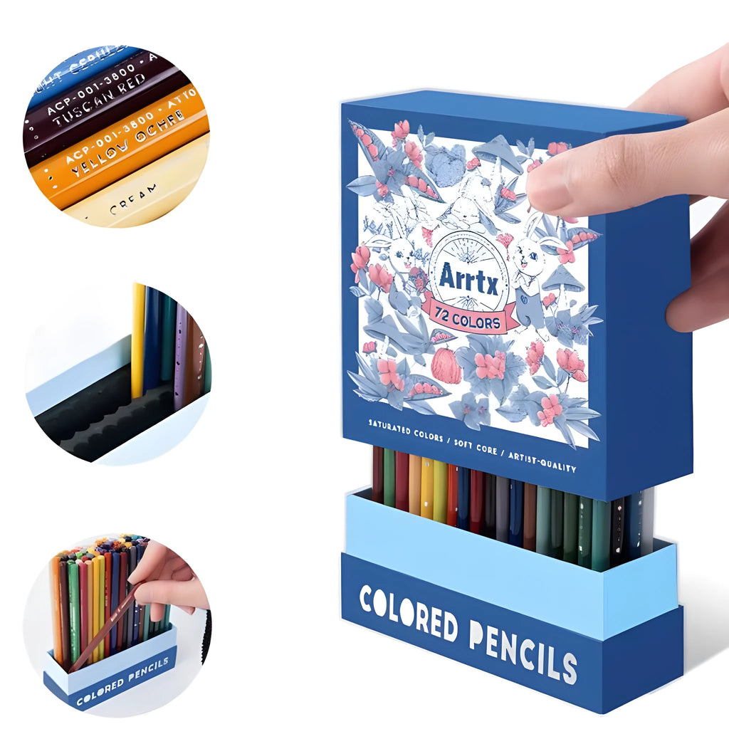 Boxed set of 72 coloured pencils for art students with basswood barrels and soft cores