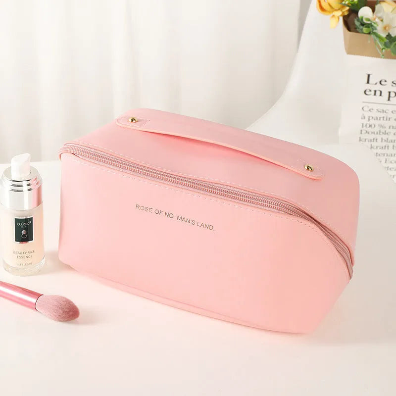 Korean style PVC waterproof pillow cosmetic bag in milky white with letter print pattern