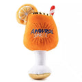 Yellow beer bottle shaped plush squeaky dog toy with teeth cleaning function