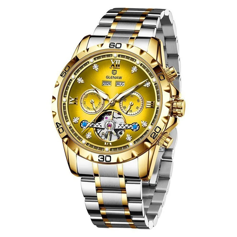 Men's automatic mechanical watch with stainless steel strap and business style design
