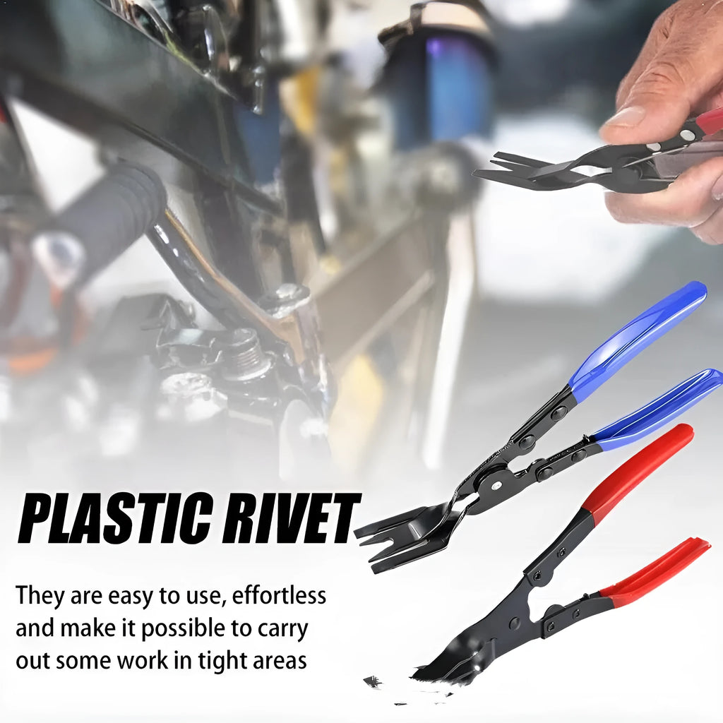 Blue steel car interior clip removal pliers tool showing 235mm length