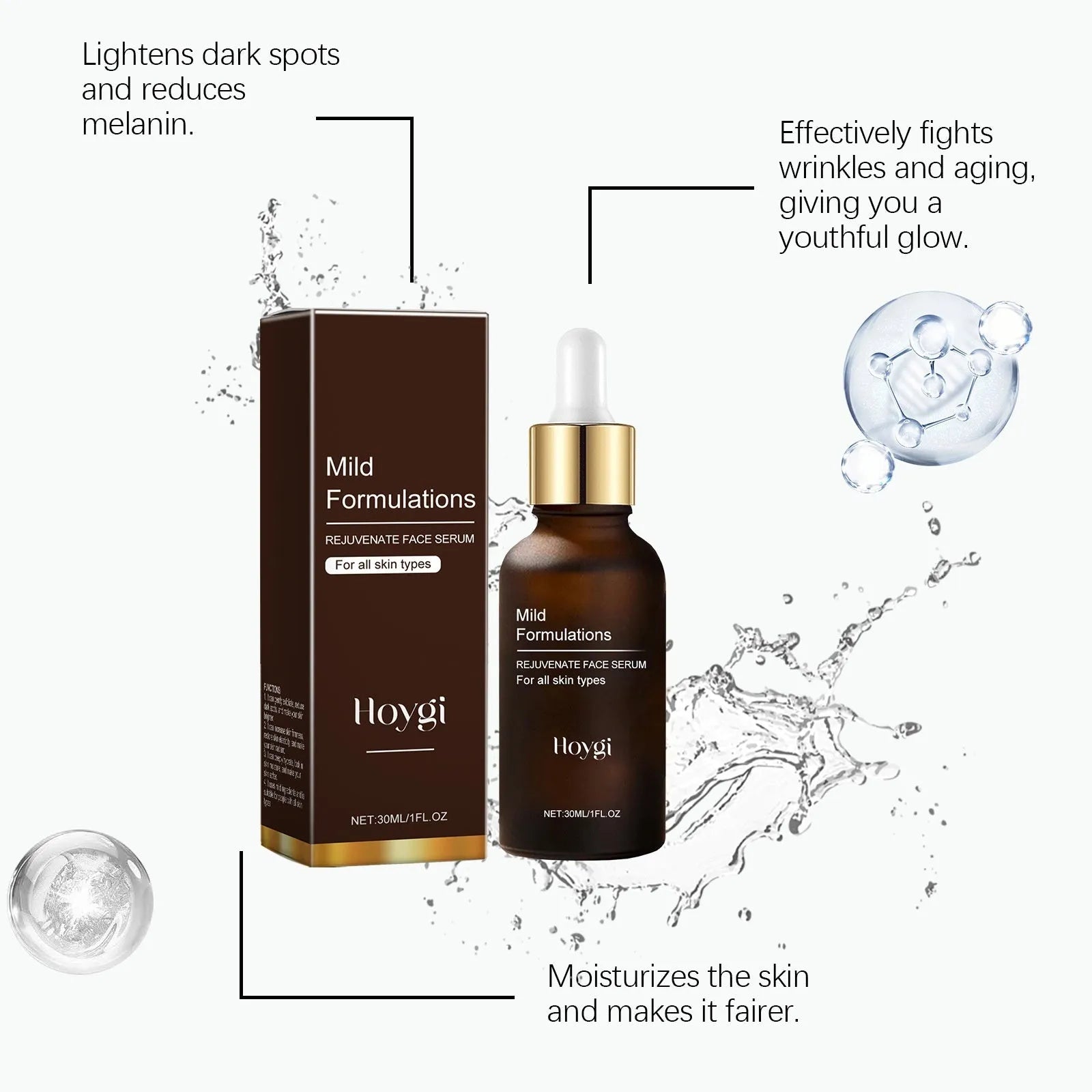 30ml facial skin care essence bottle with arbutin, collagen and hyaluronic acid formula