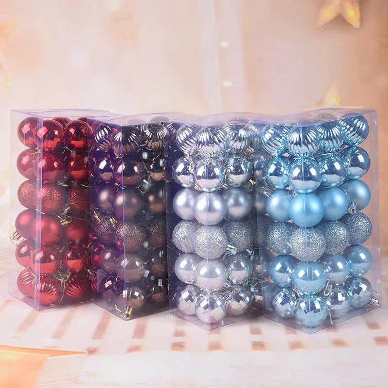 36 Christmas colour balls in whole box set, 4cm diameter, assorted colours for tree decoration