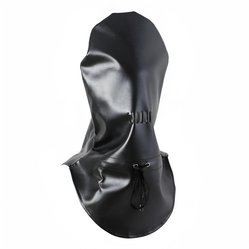 Black PU leather BDSM mask with breathable eye and mouth openings