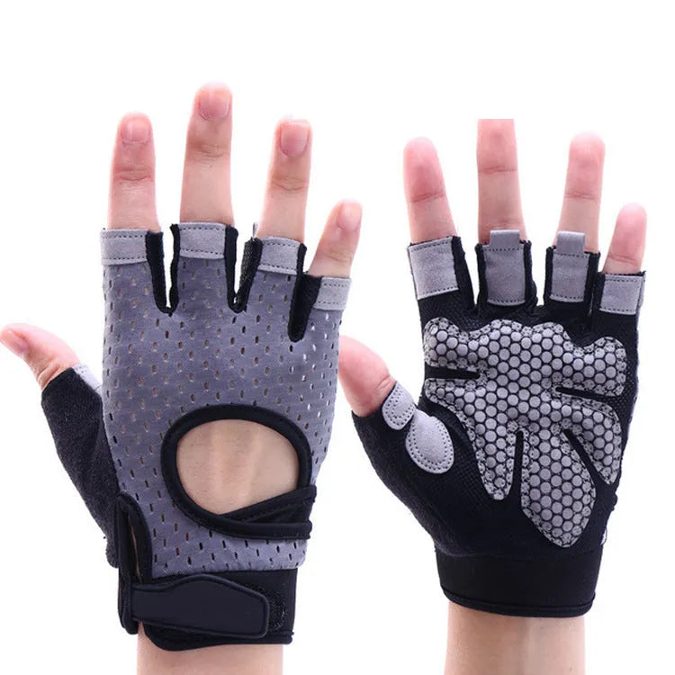Nylon fitness gloves in black with wristband for dumbbell and horizontal bar exercises