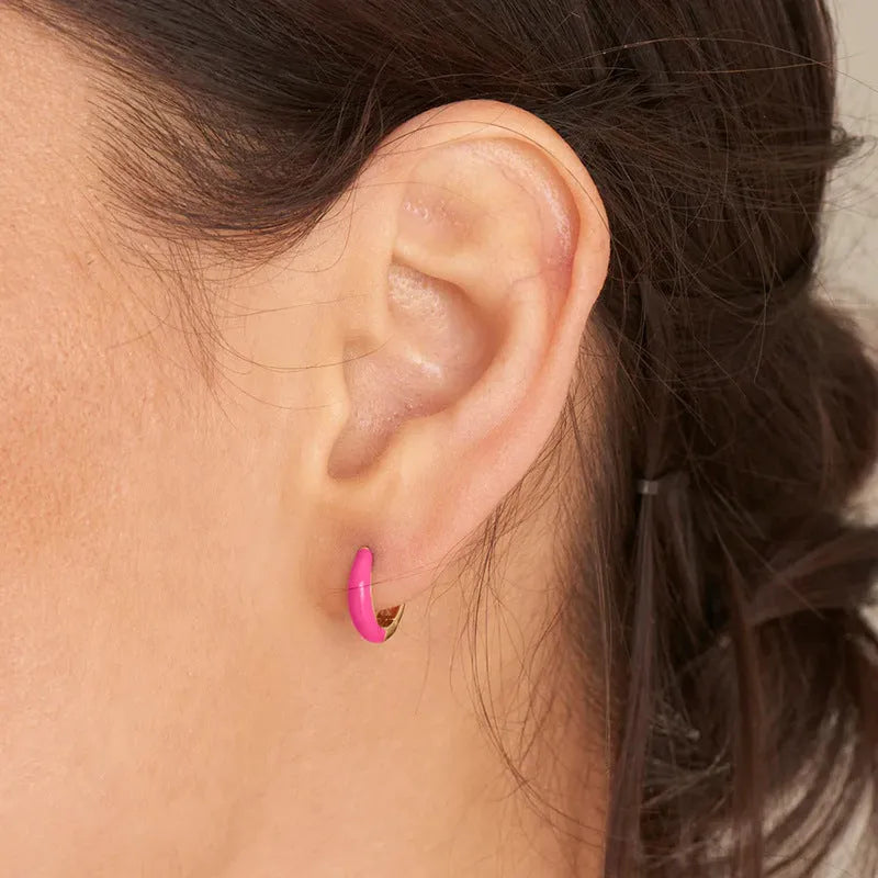 Geometric oval curved earrings with drip oil finish in seven colour options