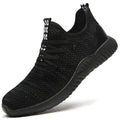 Black safety work shoes with steel toe caps and EVA shock-absorbing soles
