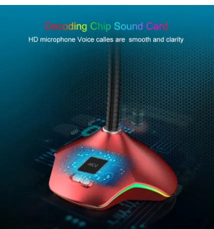 Black wired condenser microphone with 3.5mm jack and desktop stand