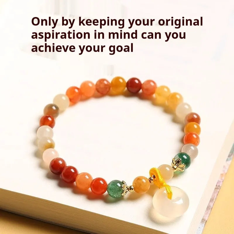 Handmade Chinese style bracelet with natural jinsi jade and red agate 6mm beads and safety buckle clasp