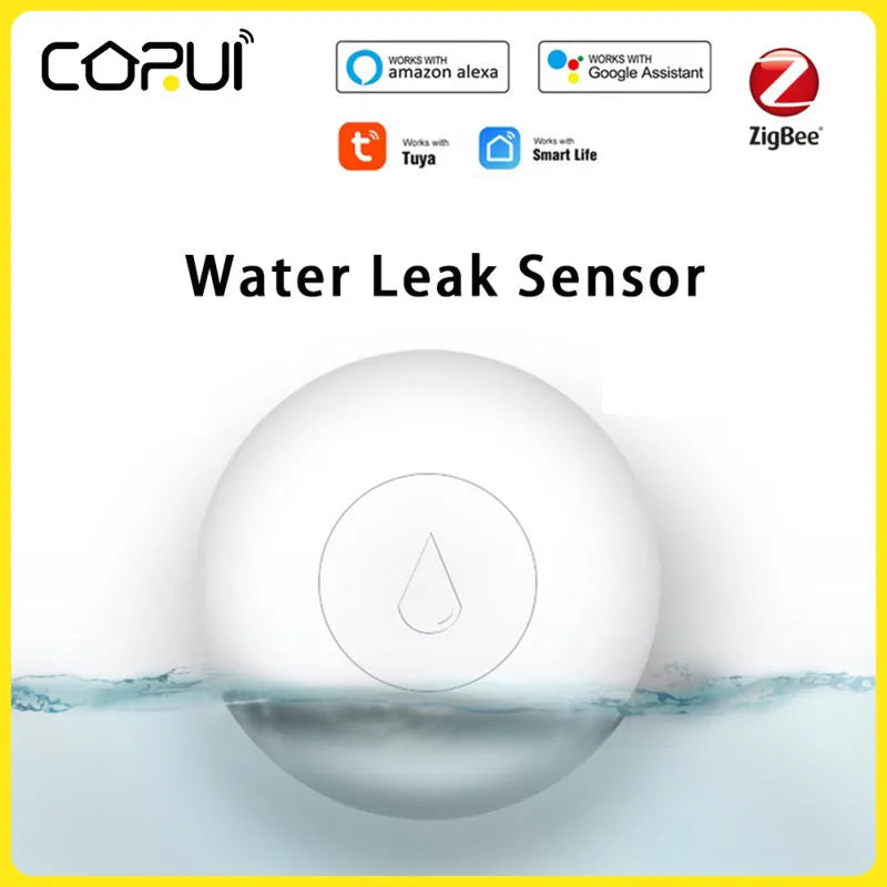 Zigbee wireless flood sensor with compact 50mm size for smart home water leak detection