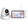 White HD wireless baby monitor with 5-inch screen showing baby room temperature display