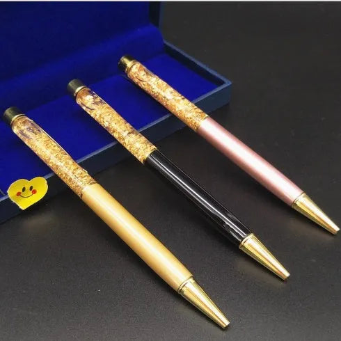 Gold foil metal ballpoint pen 13.8cm retractable fine point black gold pink