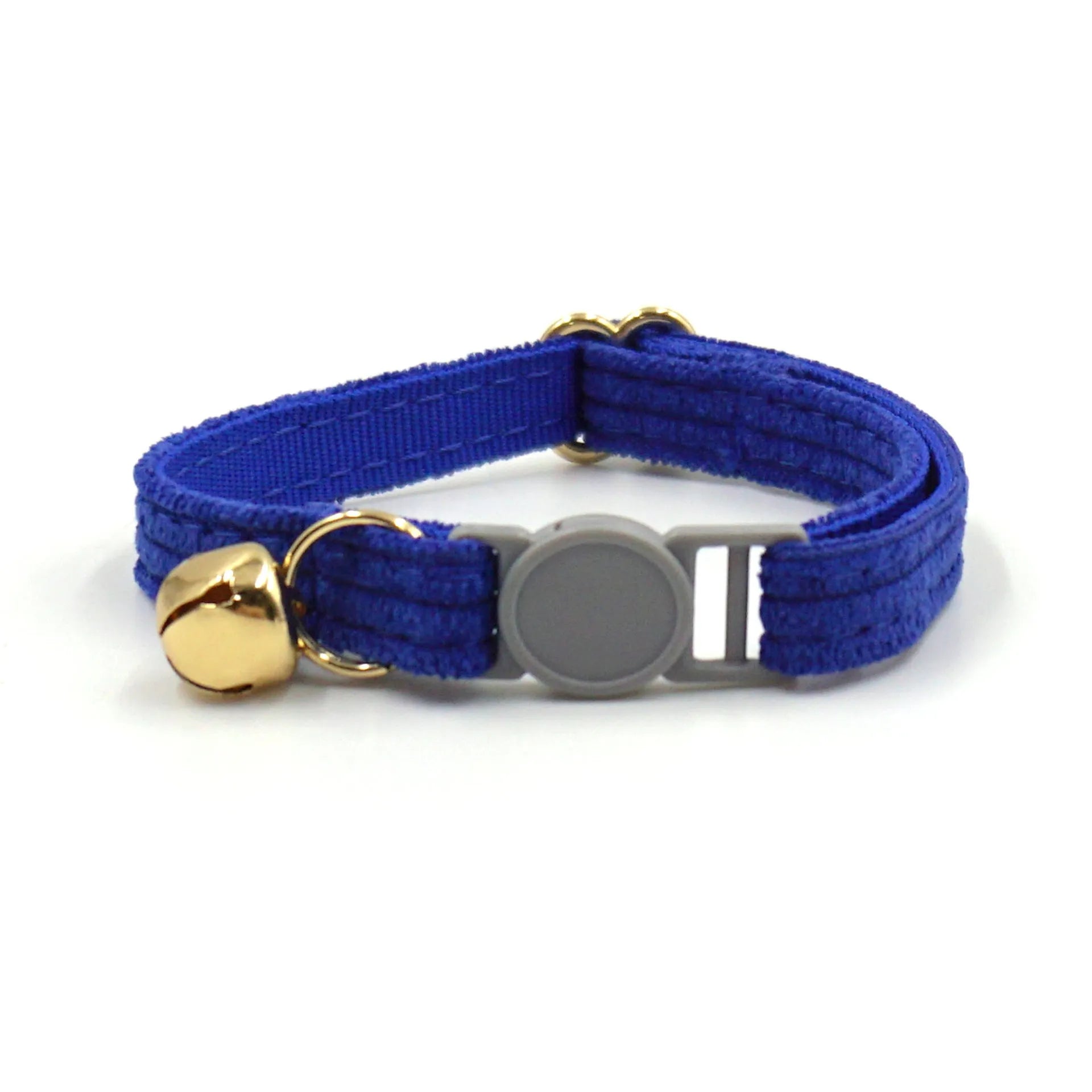 Cloth safety buckle cat collar with bell in brown corduroy on a cat