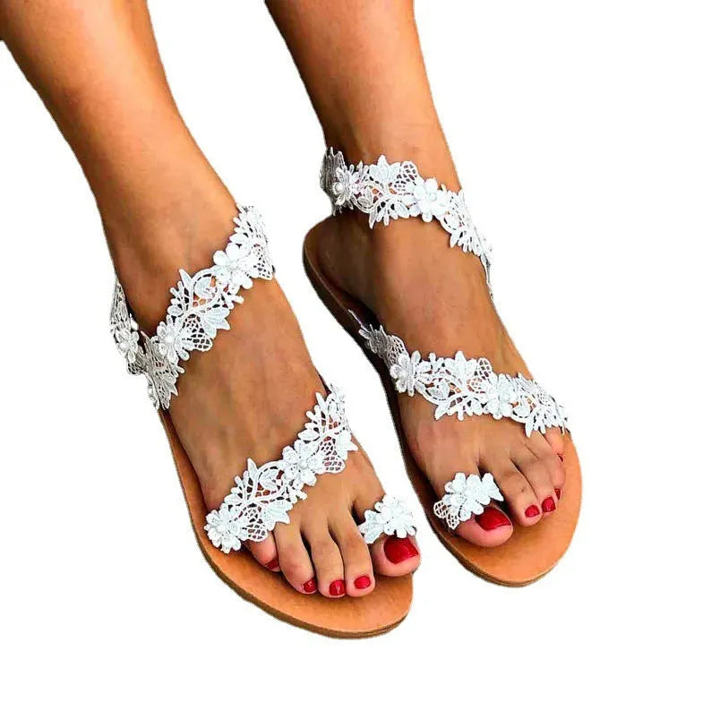 White women's flat shoes with rhinestone floral decoration on PU upper