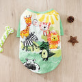 Printed polyester dog t-shirt for small dogs showing colourful design with size options S to XXL