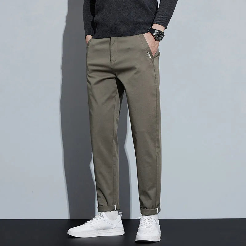 Combed cotton light business casual trousers for men in dark gray, mid-waist style