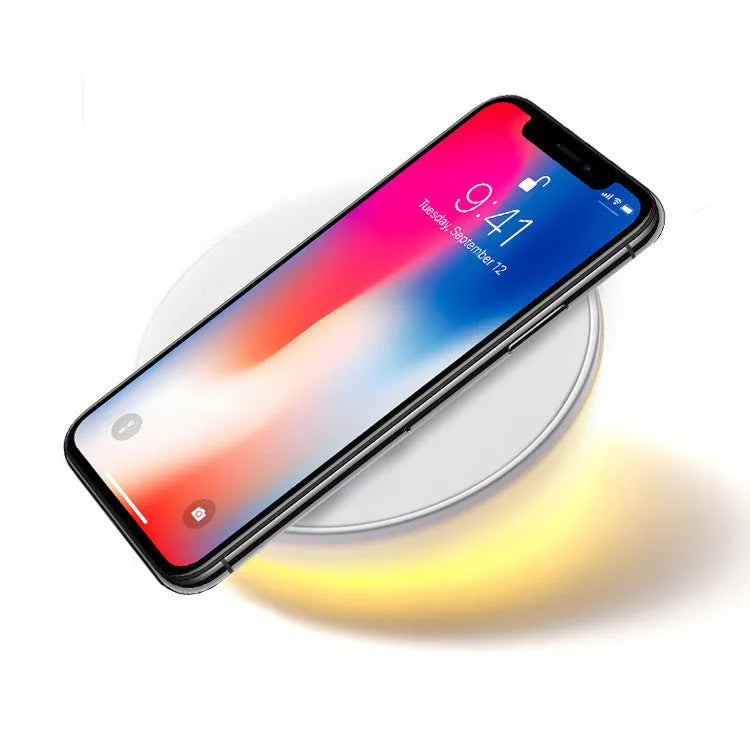 White 10W QI wireless charger with clock display and control buttons