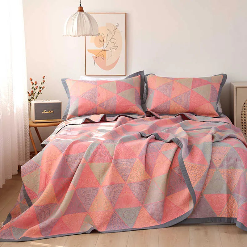 Cotton gauze blanket and pillowcase set with floral pattern in three size options