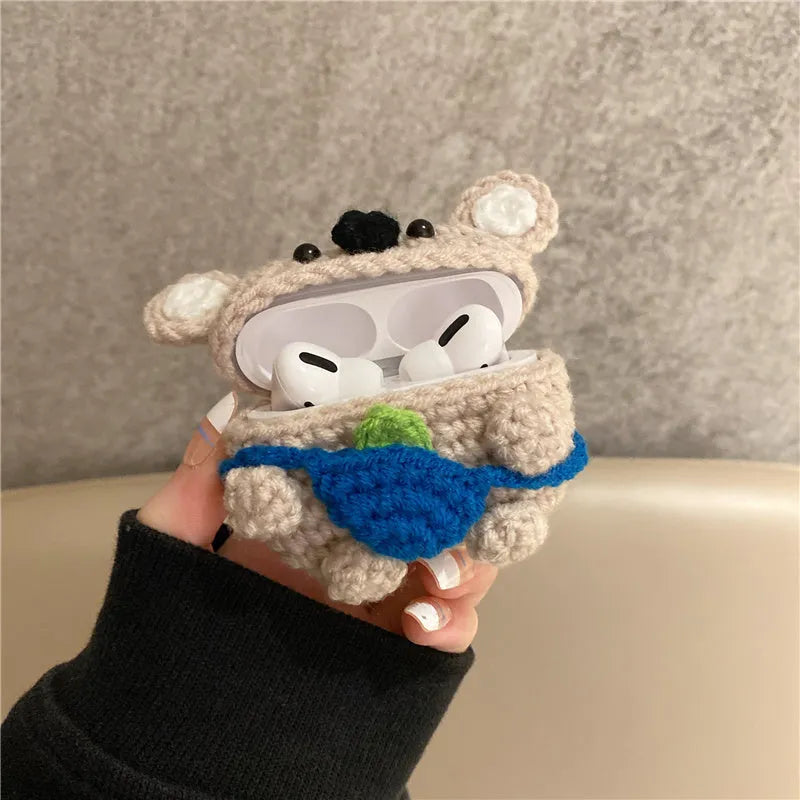 Handmade knitted backpack AirPods case with koala bear ears for multiple generations