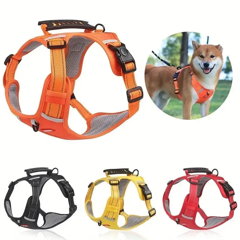 Adjustable dog harness and lead set in multiple colours with chest strap design