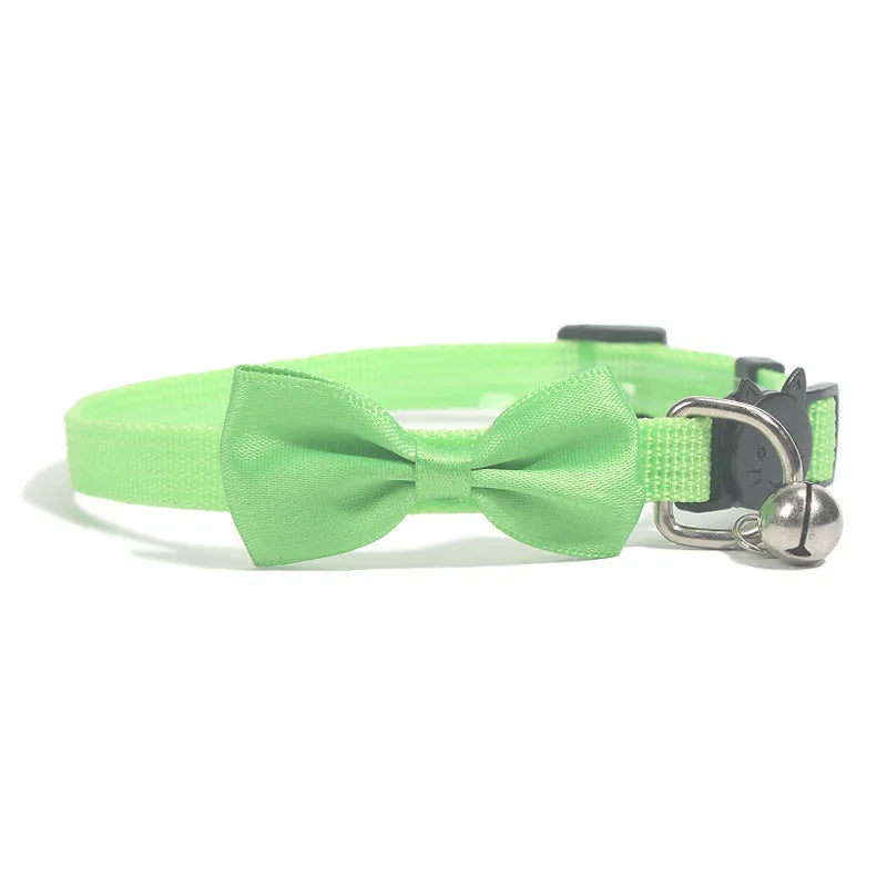 Adjustable nylon cat bow collar with bell in striped pattern, multiple colour options