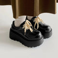 Women's matte black retro chunky sole lace-up ankle boots with a round toe on a white background.