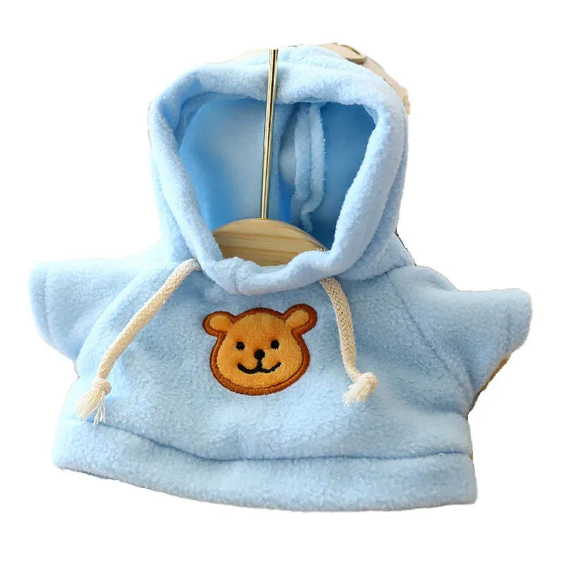 Cloth dog hoodie sweater shown in blue, available in 23cm and 42cm sizes for medium and large pets.