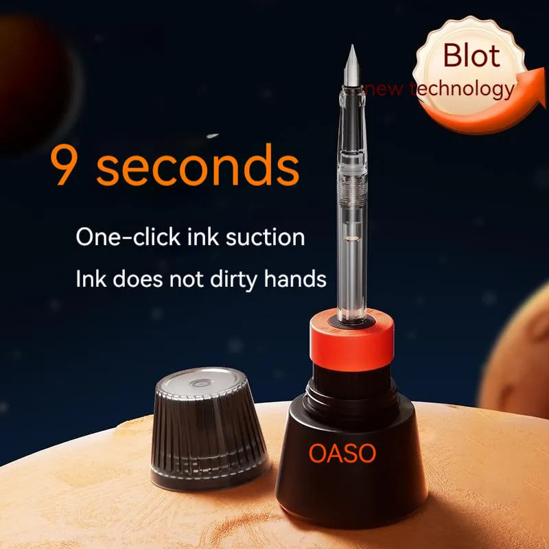 Automatic suction ink pen set with 40ml bottle, choice of 0.38mm or 0.5mm tips, and carry bag.