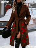 Women's fashionable casual long coat in Coffee colour, front view