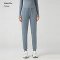 Women's high waist yoga pants with drawstring in Belgian Blue colour