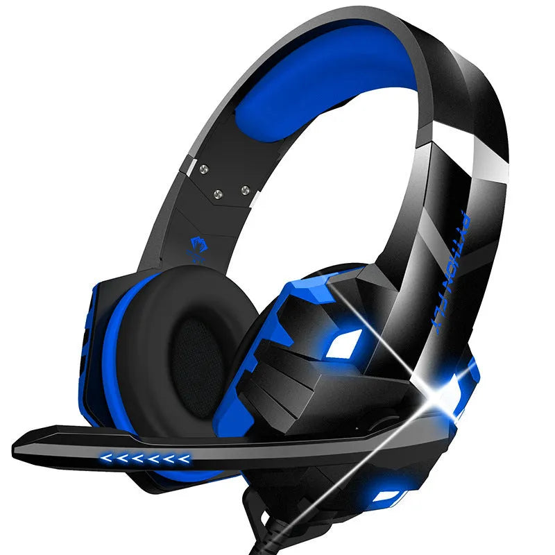 Wired gaming headset with microphone and breathing light effects in blue colour with 3.5mm plug