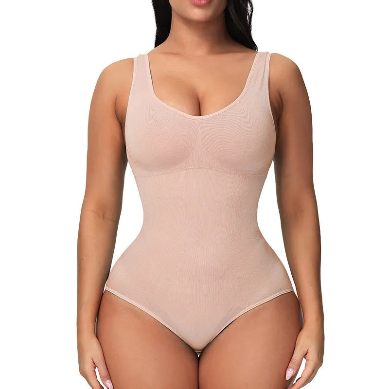 Nylon seamless women's bodysuit for waist support and shaping in various colours.