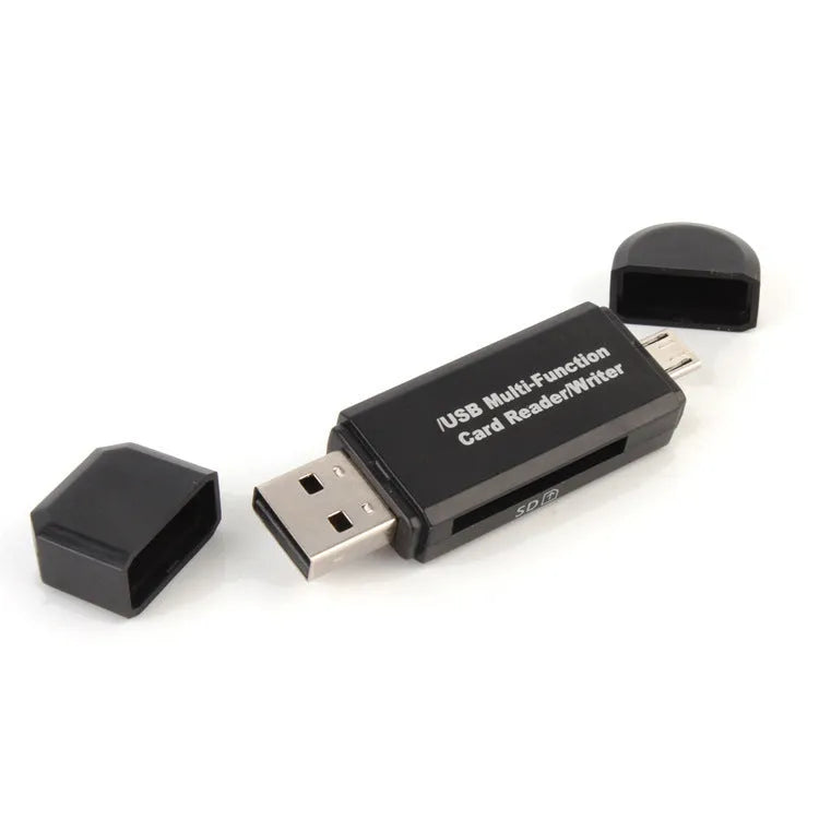 Multifunctional OTG machine card reader with USB 2.0 interface in black colour supporting SD and TF memory cards