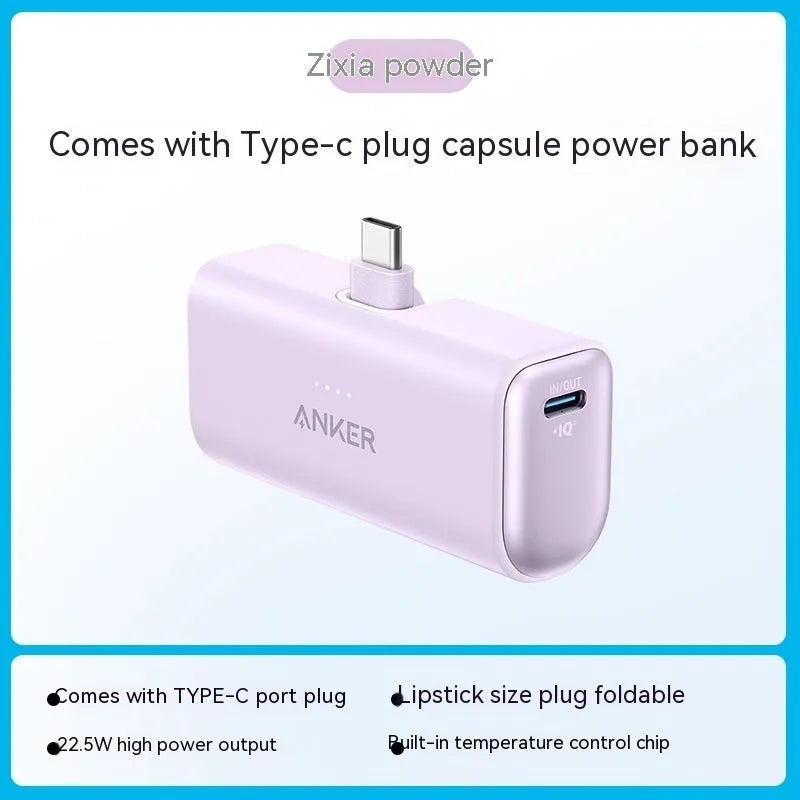 Capsule A1653 small plastic power bank in choice of colours showing foldable Type C connector.