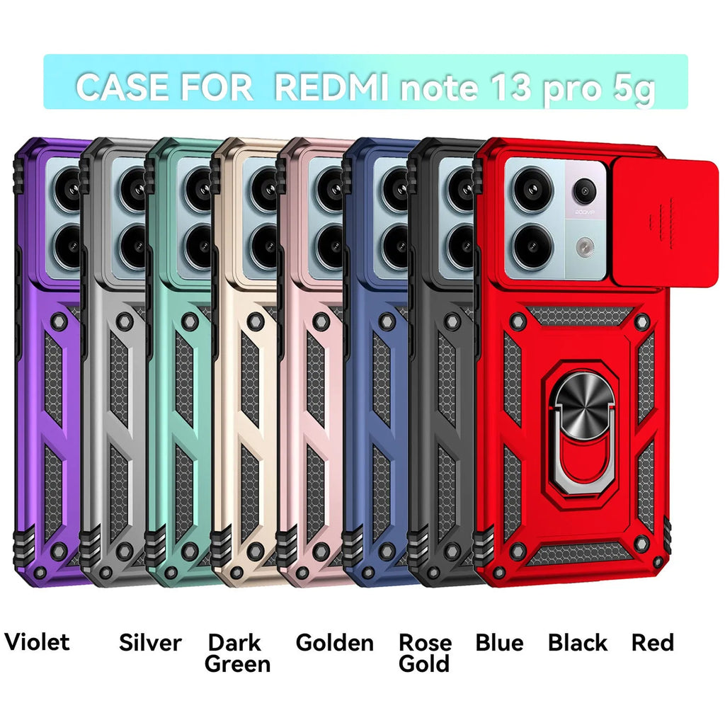 Drop-resistant phone case for Redmi Note 13 Pro with bracket and magnetic suction, black colour