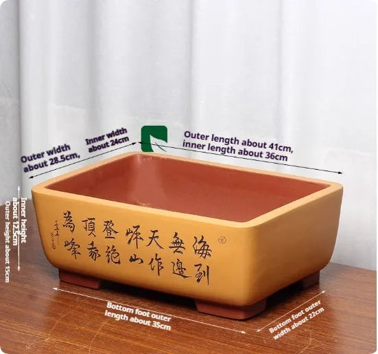 Purple clay flower pot with green plant, desktop or ground placement, Chinese style, available in multiple colours