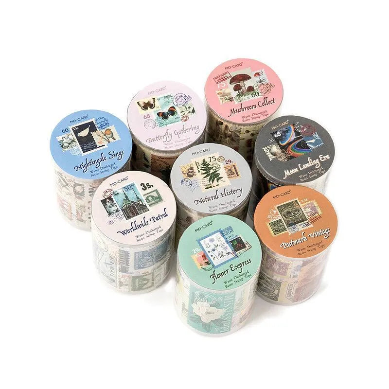 55mm wide coated paper stamp roll with retro patterns for journal decoration