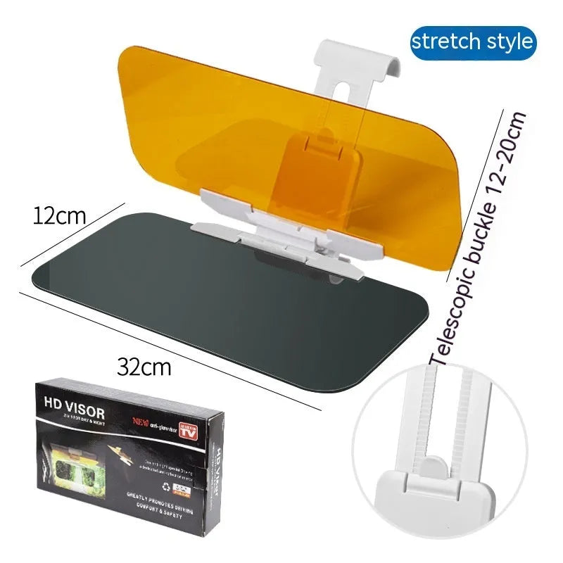 Anti-high beam car sun visor with acrylic lens and telescopic installation for universal vehicle fit