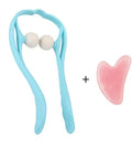 Plastic hand roller neck massager with 3D floating points in pink, blue, and green colour options.