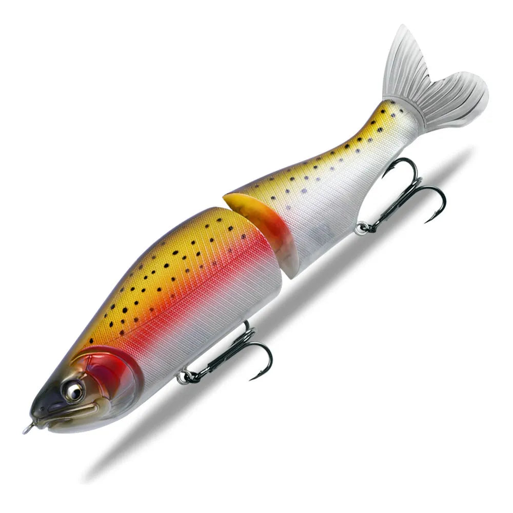 185mm plastic bass fishing swimming bait shown in one of fifteen available colours.