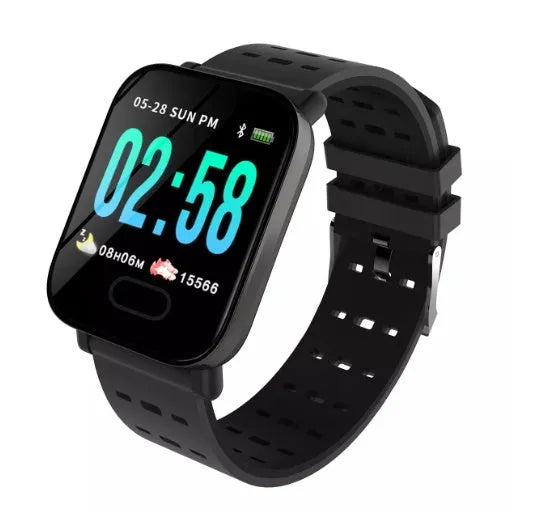 A6 smart bracelet with colour screen and silicone strap on a wrist