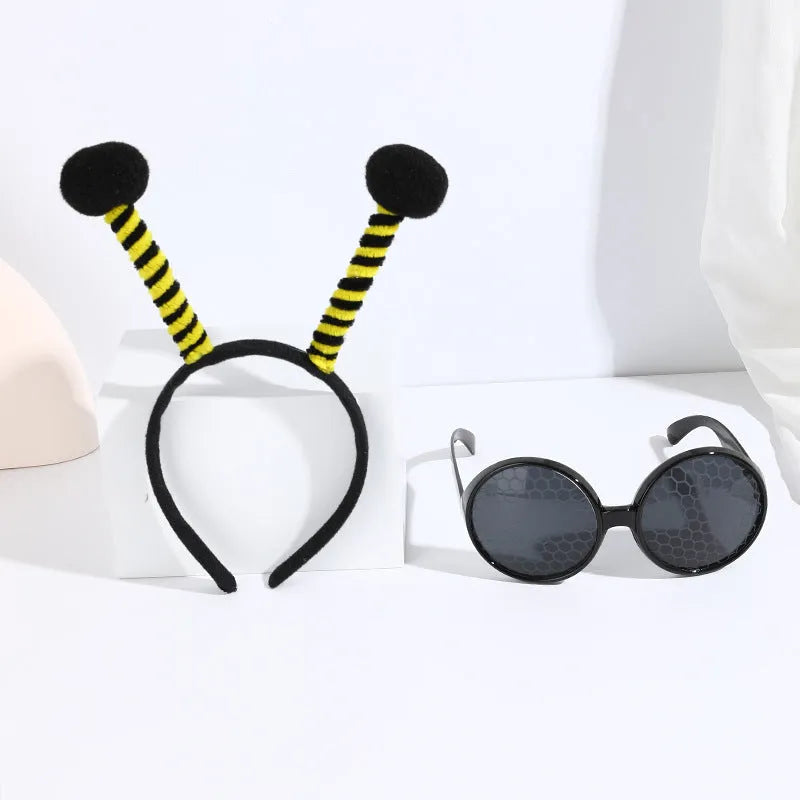 Yellow bee pattern children's dress up headband and glasses costume accessory set