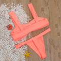 Solid colour orange split bikini swimsuit with tie-side fastening for women