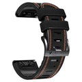 Silicone and leather quick-release watchband for Garmin Fenix smartwatch in black, showing 22mm width.