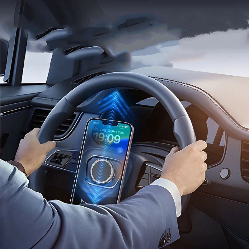 Obsidian black magnetic phone holder with alloy construction for vehicle dashboard mounting