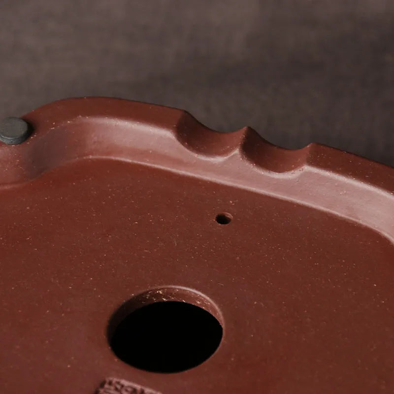 Handmade purple clay bonsai basin in plain Chinese style, shallow rectangular shape.