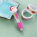 Christmas mini four-colour press-type ballpoint pen showing festive designs, 11cm long.