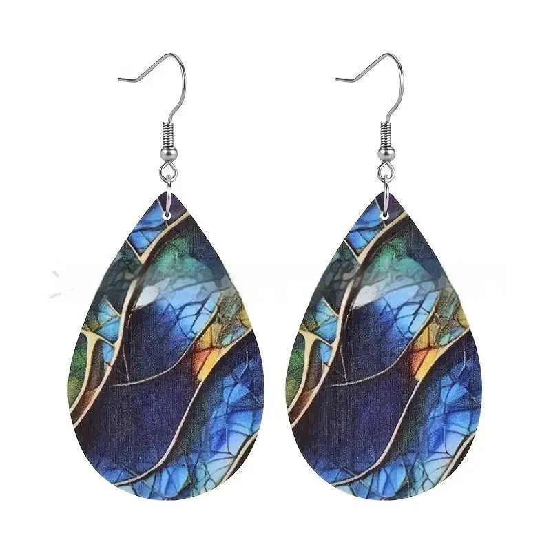 Acrylic drop earrings with printed flat branch knot design in personality style