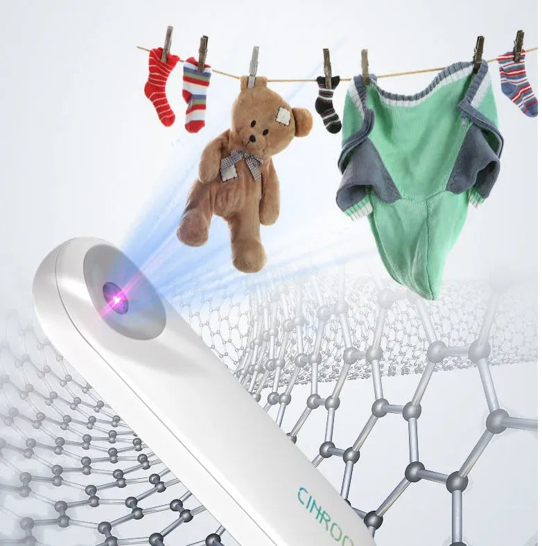 White portable ultraviolet steriliser showing compact 116mm design with display showing battery indicator